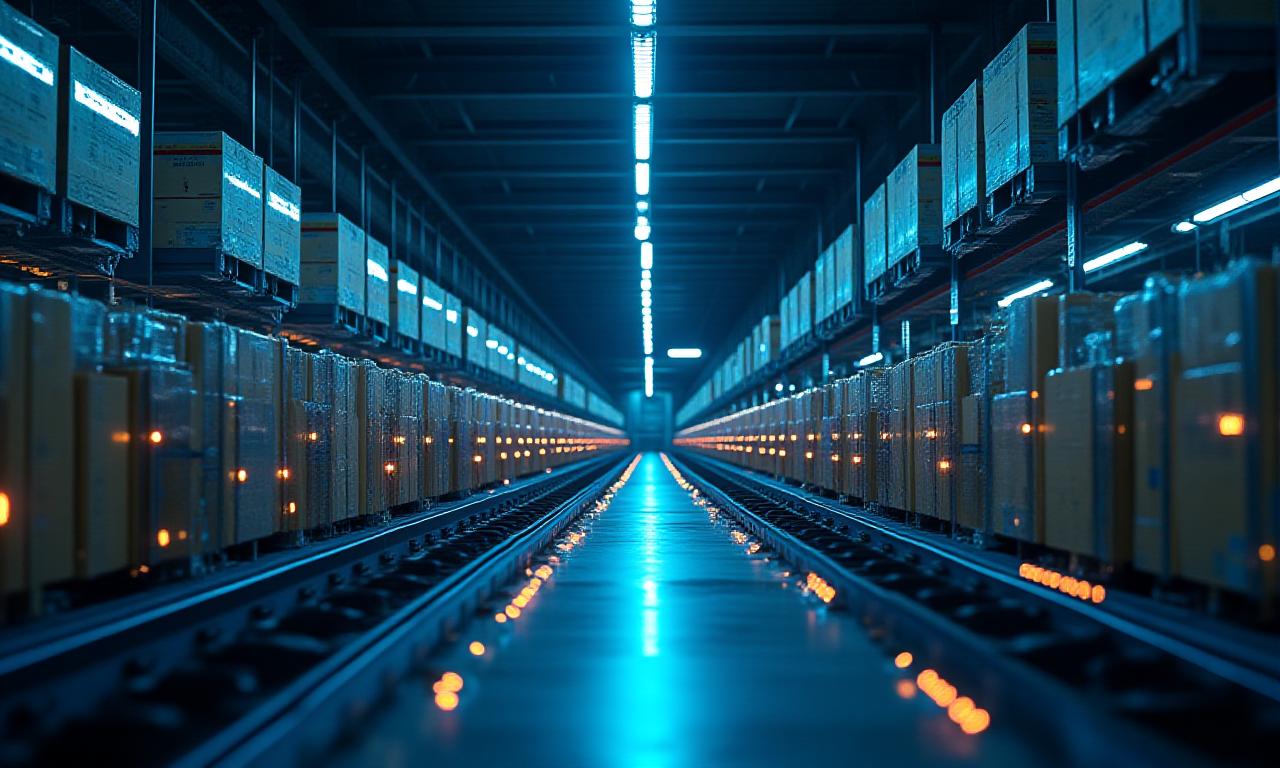 Modern ecommerce fulfillment center with automated sorting systems and logistics staff.