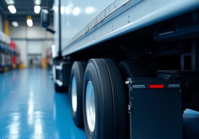 Close-up view of a high-quality dry van trailer with air-ride suspension