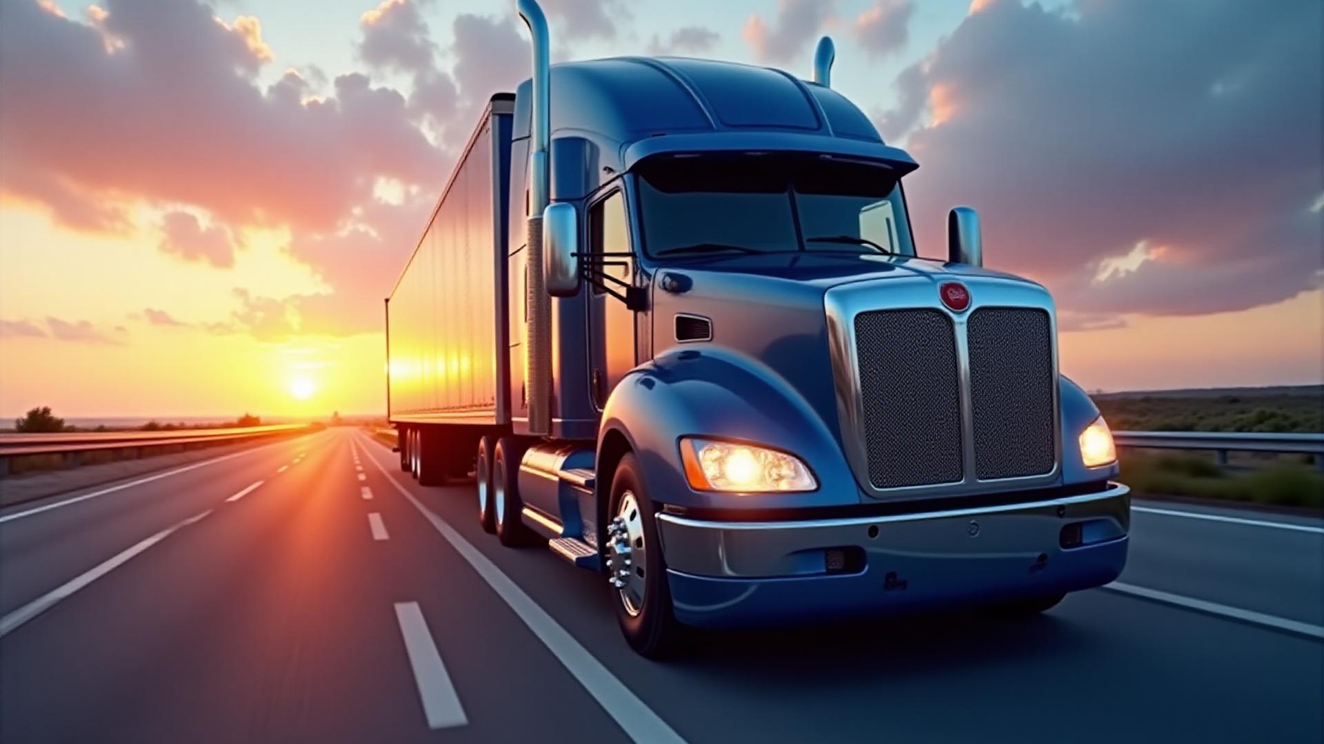 Modern logistics fleet on Florida highway at dawn